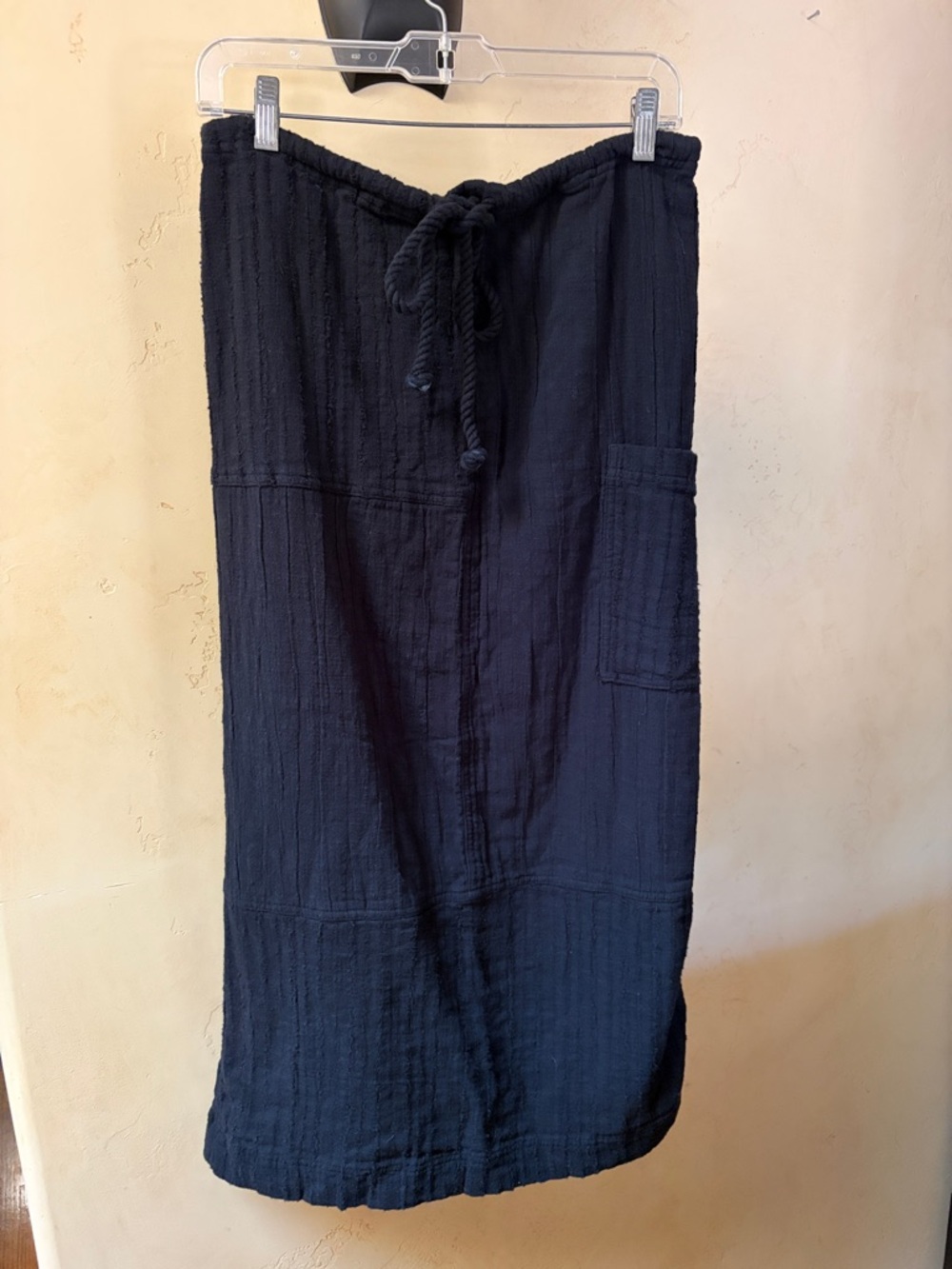 Sz S Free People Black Midi Skirt with Drawstring Waist 100% Cotton